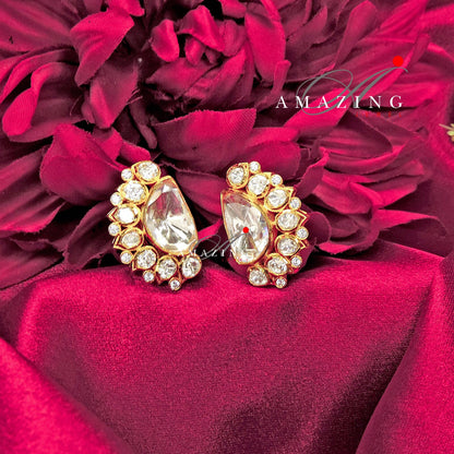 Silver Moissanite Polki Earring, Kundan Earring, Silver Stud, Earring, Bridal Jewelery, Traditional Jewelery, Women Jewelery, Studs