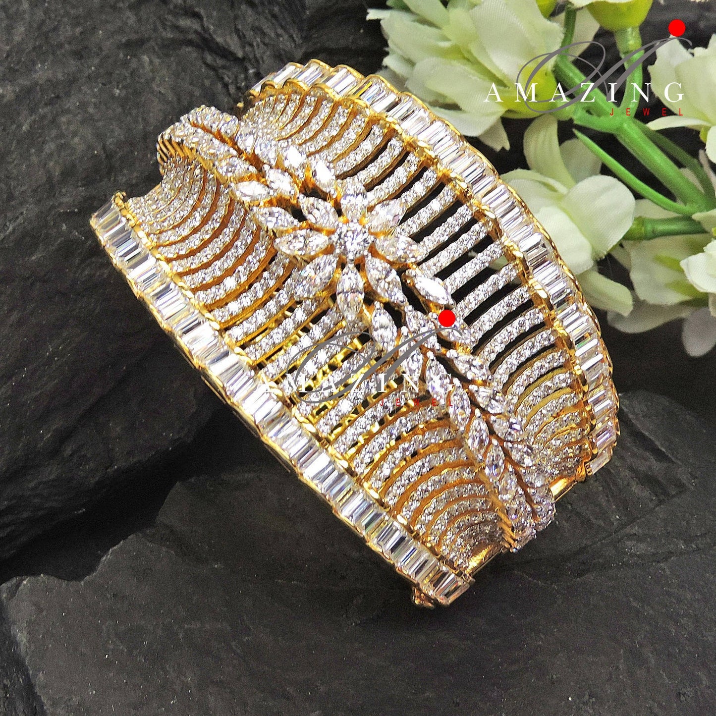 Silver Swarovski Studded Bracelet, Cubic Zirconia Bracelet, Contemparory Bracelet, Sterling Silver Bracelet, Bridal Jewelery, 18K Plated