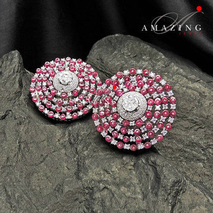 Silver Swarovski Cubic Zirconia  Ruby Beads Earring ,Studs, Bridal Jewelery, Wedding Jewelery, Silver Earring, Statement Earrings, Studs