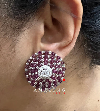 Silver Swarovski Cubic Zirconia  Ruby Beads Earring ,Studs, Bridal Jewelery, Wedding Jewelery, Silver Earring, Statement Earrings, Studs