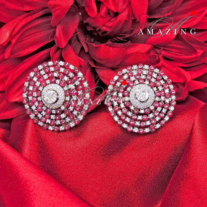 Silver Swarovski Cubic Zirconia  Ruby Beads Earring ,Studs, Bridal Jewelery, Wedding Jewelery, Silver Earring, Statement Earrings, Studs