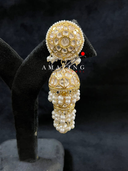 Silver Moissanite Polki Jhumka, Moissanite Polki Earring, Wedding Jewelery, Indian Jewelery, Traditional Jhumka, Bridal Earring, Jhumka