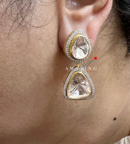 Silver Moissanite Polki Swarovski Earring, Kundan Earring, Bridal Jewelery, Jewelery, Silver Uncut Earring, Earring, Statement Earring