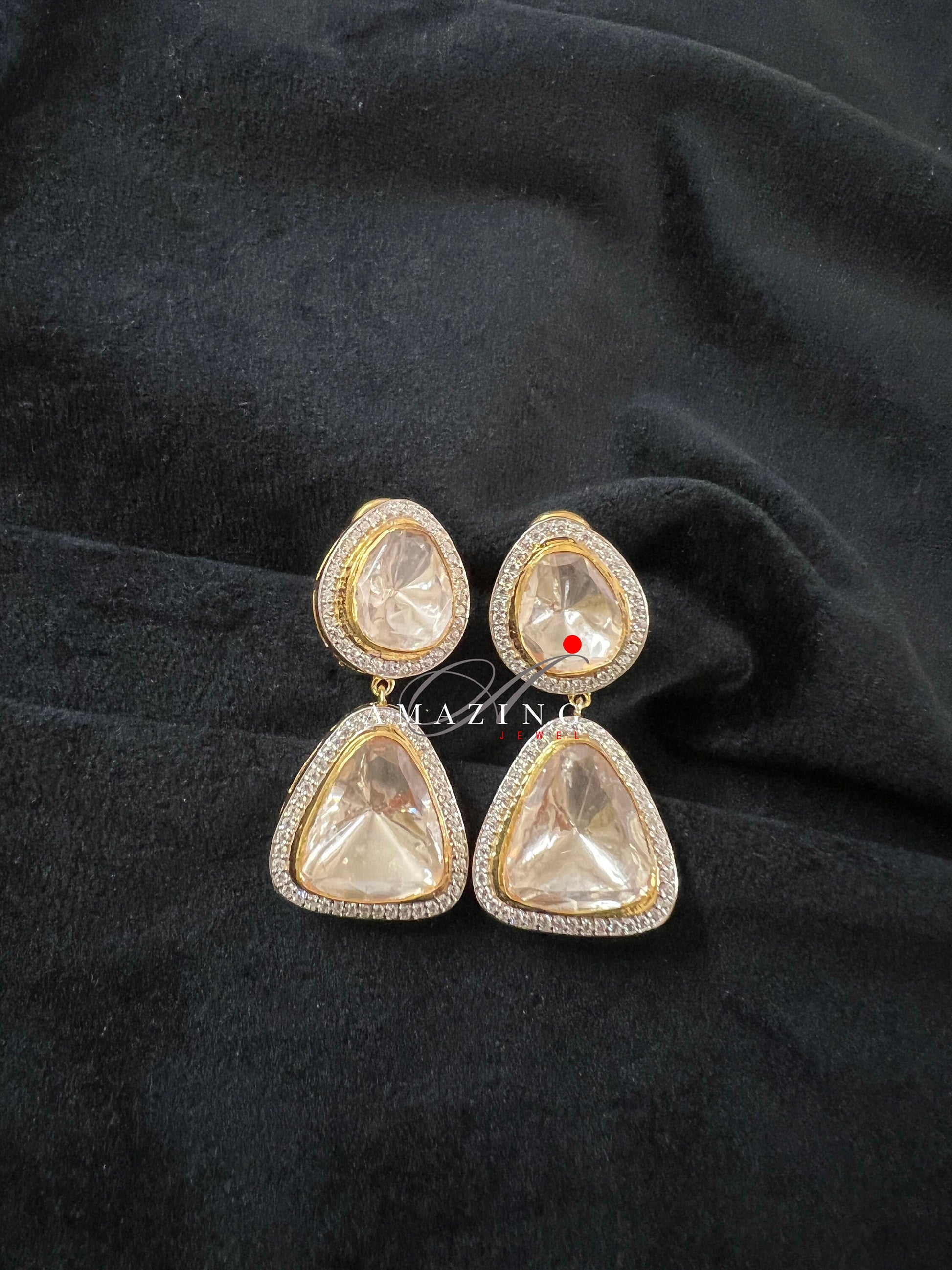 Silver Moissanite Polki Swarovski Earring, Kundan Earring, Bridal Jewelery, Jewelery, Silver Uncut Earring, Earring, Statement Earring