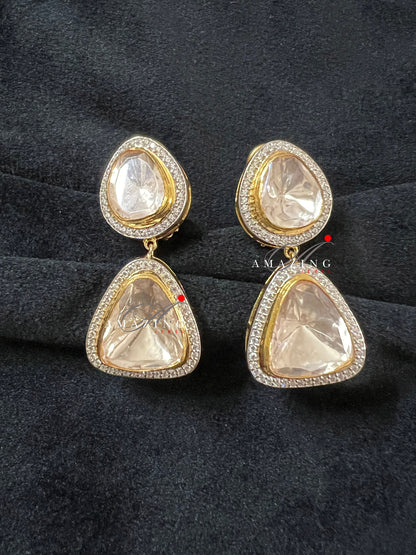 Silver Moissanite Polki Swarovski Earring, Kundan Earring, Bridal Jewelery, Jewelery, Silver Uncut Earring, Earring, Statement Earring