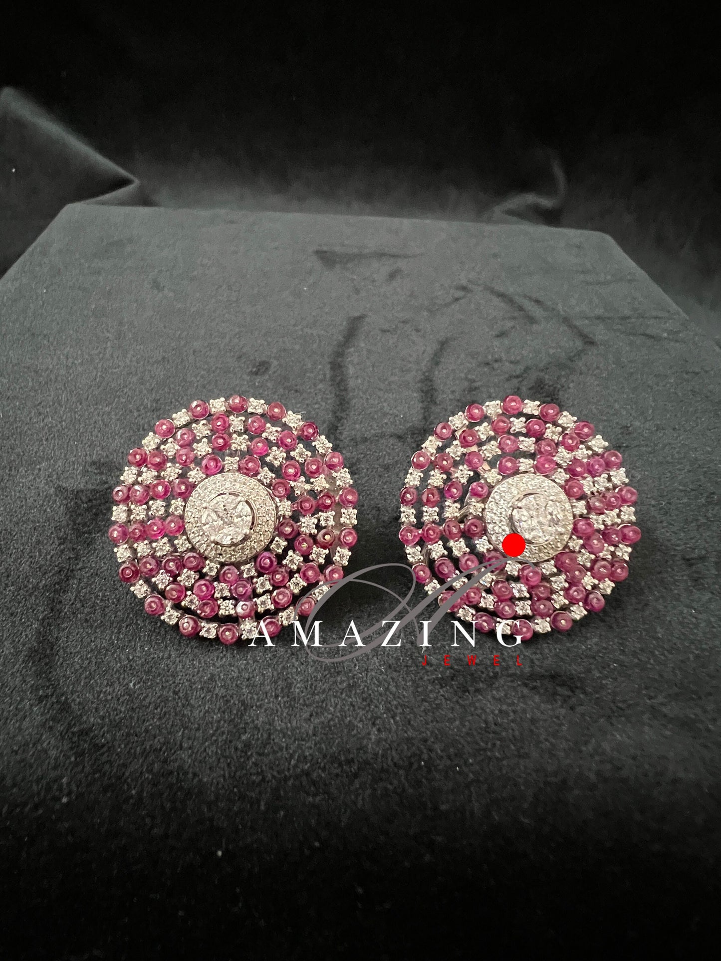 Silver Swarovski Cubic Zirconia  Ruby Beads Earring ,Studs, Bridal Jewelery, Wedding Jewelery, Silver Earring, Statement Earrings, Studs