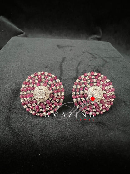 Silver Swarovski Cubic Zirconia  Ruby Beads Earring ,Studs, Bridal Jewelery, Wedding Jewelery, Silver Earring, Statement Earrings, Studs