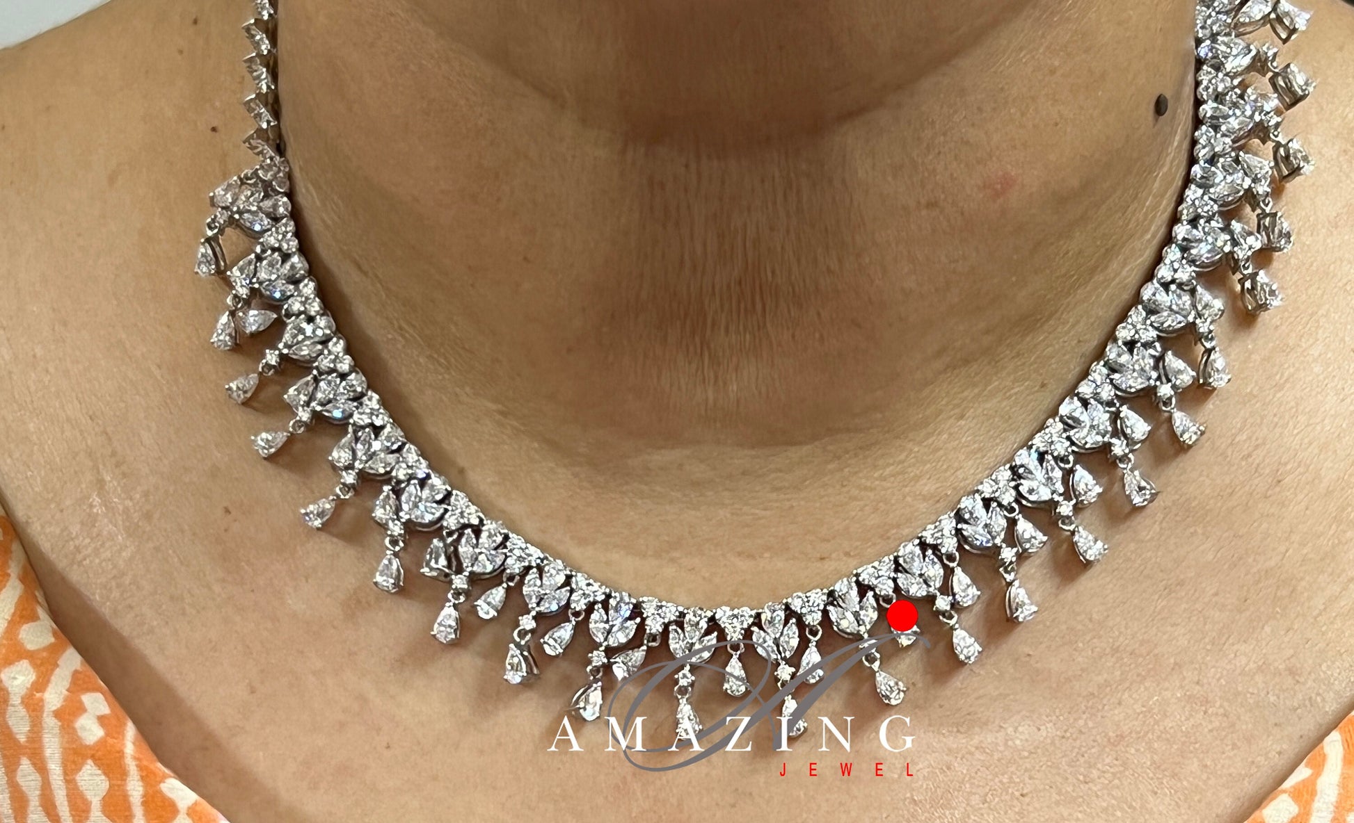 Silver Swarovski Set, Wedding Jewelery, Bridal Jewellery, Party wear Jewellery, Silver Necklace Set, Travel Jewellery, Diamond look alike