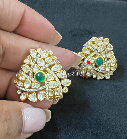 Silver Moissanite Polki Earring, Indian Wedding Jewelery, Polki Stud, Statement Earring, Bridal Jewelery, Travel Jewelery, Earring, Studs