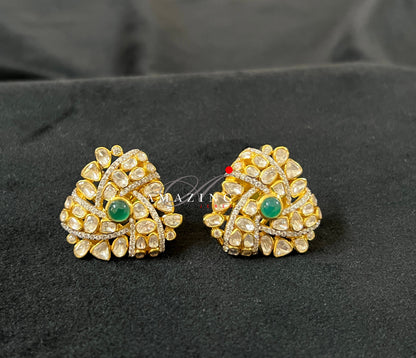 Silver Moissanite Polki Earring, Indian Wedding Jewelery, Polki Stud, Statement Earring, Bridal Jewelery, Travel Jewelery, Earring, Studs