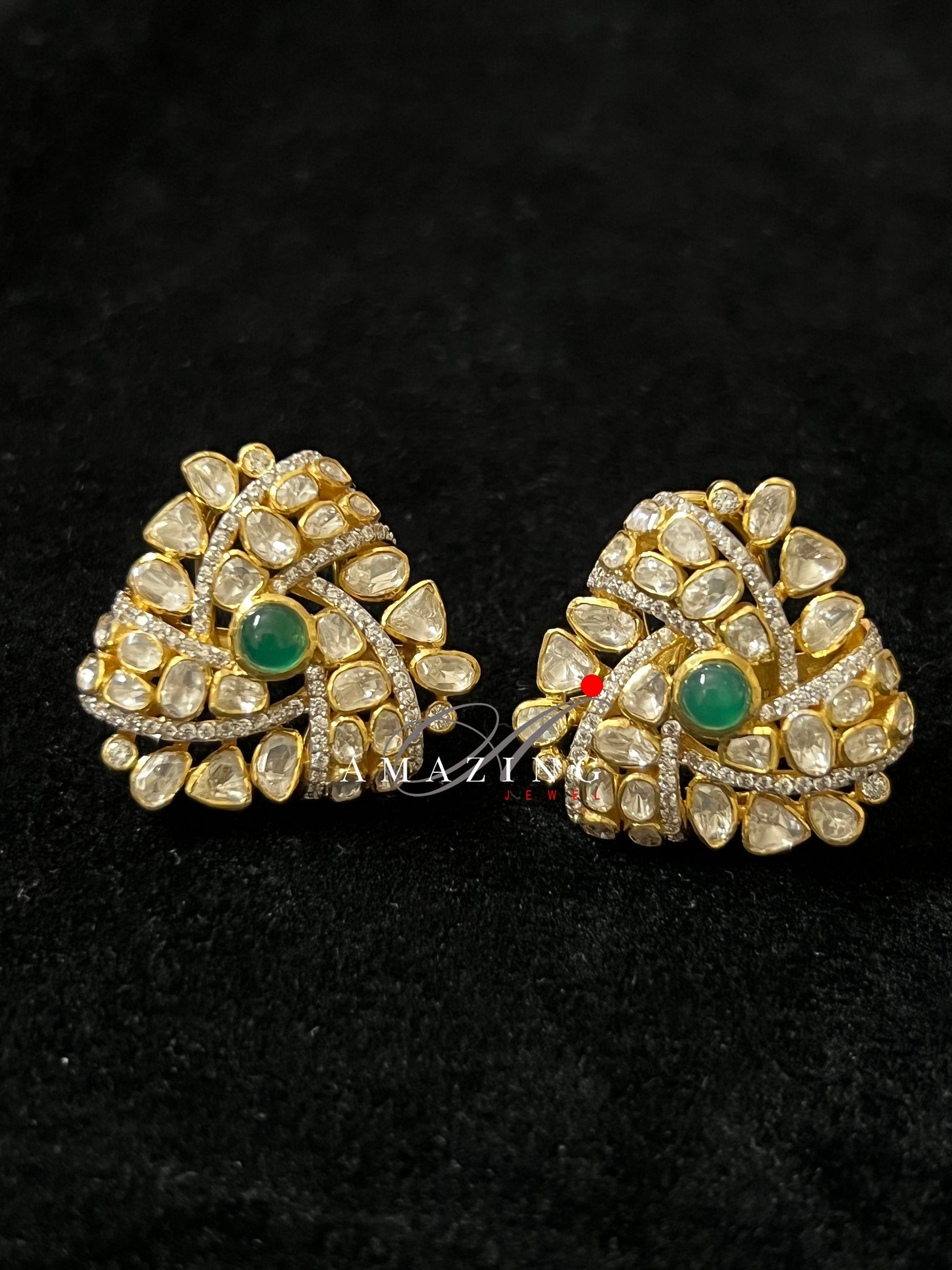 Silver Moissanite Polki Earring, Indian Wedding Jewelery, Polki Stud, Statement Earring, Bridal Jewelery, Travel Jewelery, Earring, Studs