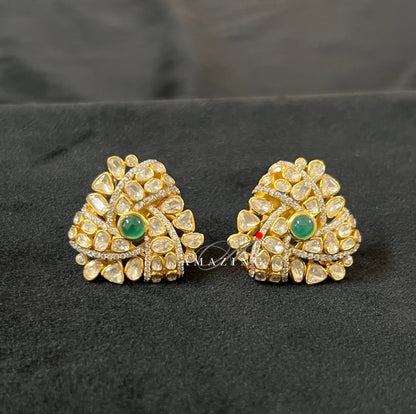 Silver Moissanite Polki Earring, Indian Wedding Jewelery, Polki Stud, Statement Earring, Bridal Jewelery, Travel Jewelery, Earring, Studs