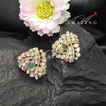 Silver Moissanite Polki Earring, Indian Wedding Jewelery, Polki Stud, Statement Earring, Bridal Jewelery, Travel Jewelery, Earring, Studs