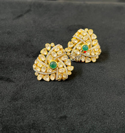 Silver Moissanite Polki Earring, Indian Wedding Jewelery, Polki Stud, Statement Earring, Bridal Jewelery, Travel Jewelery, Earring, Studs