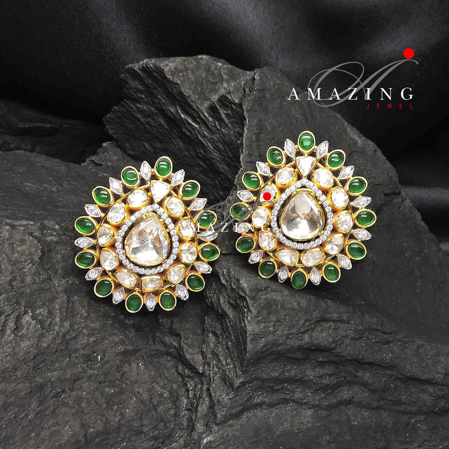 Silver Moissanite Polki Earring, Indian Wedding Jewelery, Polki Stud, Statement Earring, Bridal Jewelery, Travel Jewelery, Earring, Studs