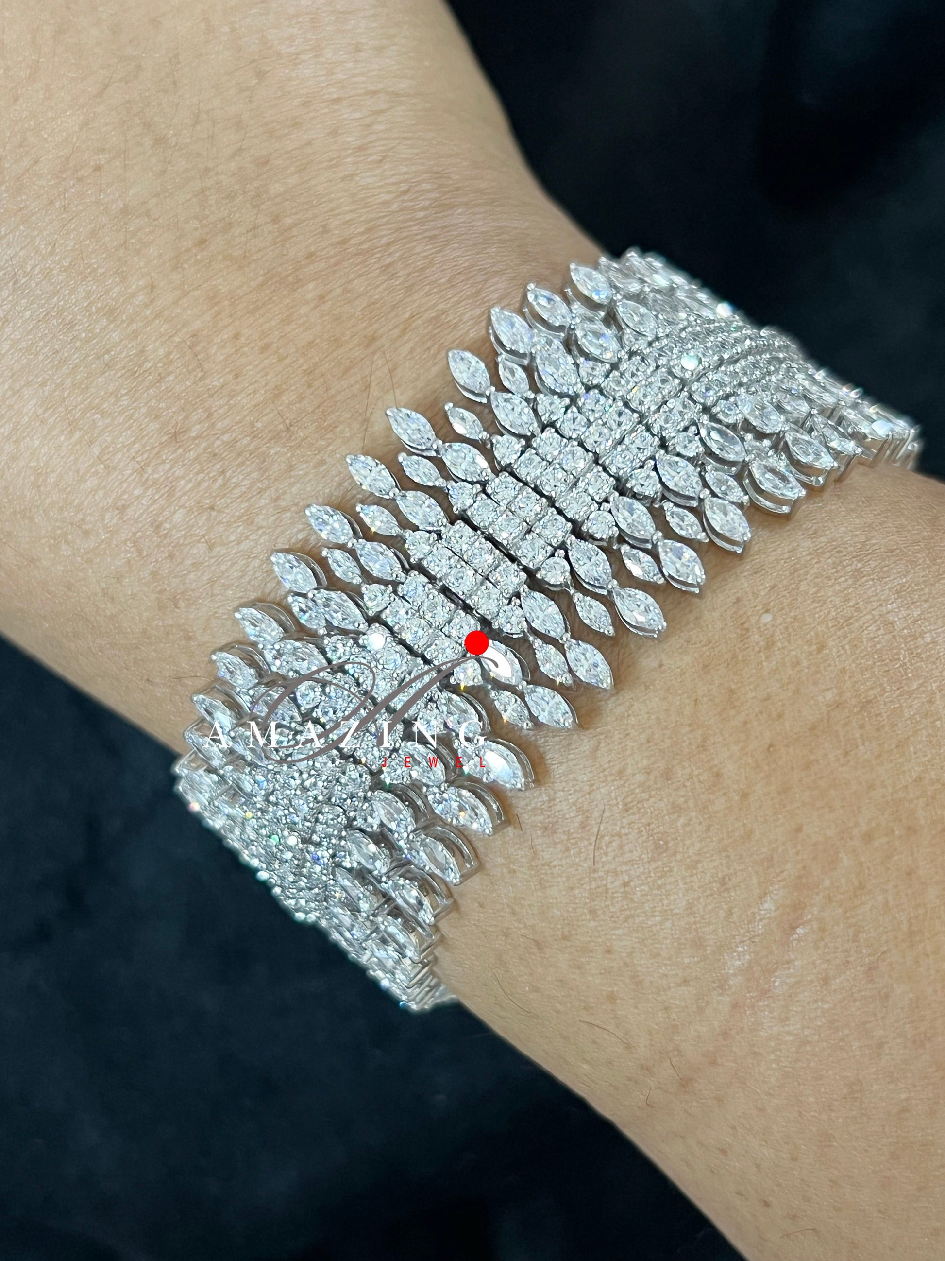 Silver Swarovski Studded Bracelet, Cubic Zirconia Bracelet, Indian