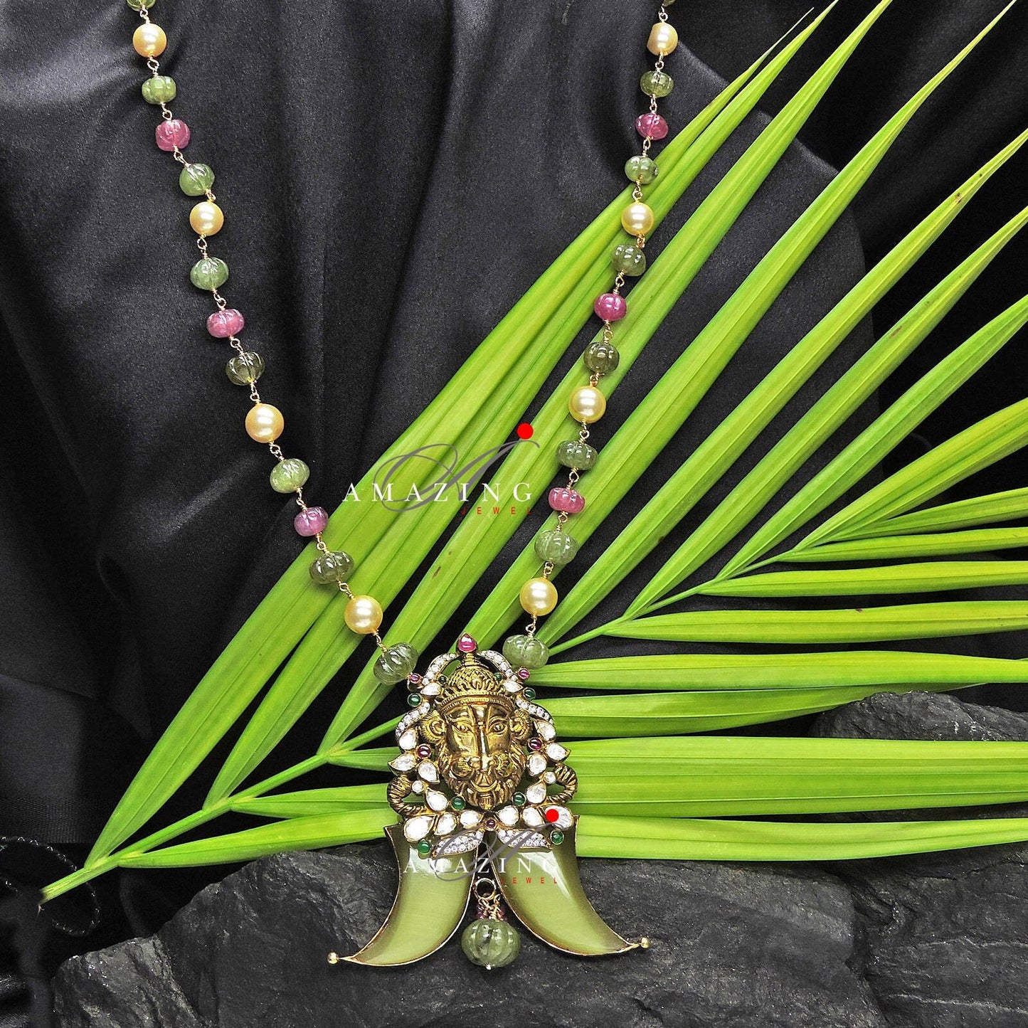 Silver Moissanite Polki Multi Colour Beads  Pendant, Indian Wedding Jewelery, Moissanite Polki Set, Tassel Pendant, Silver Pendant, Pendant