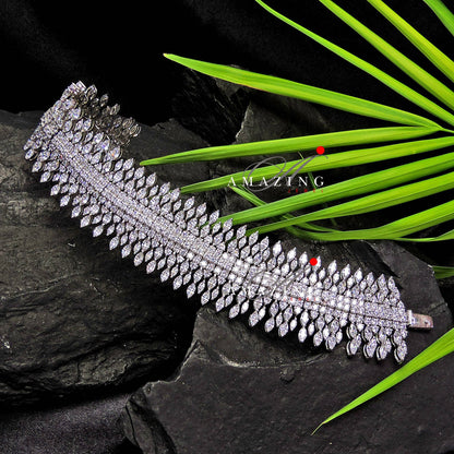 Silver Swarovski Studded Bracelet, Cubic Zirconia Bracelet, Indian Contemporary Bracelet, 925 Silver Bracelet, Bridal Jewelery, 18K Plated