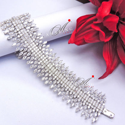 Silver Swarovski Studded Bracelet, Cubic Zirconia Bracelet, Indian Contemporary Bracelet, 925 Silver Bracelet, Bridal Jewelery, 18K Plated