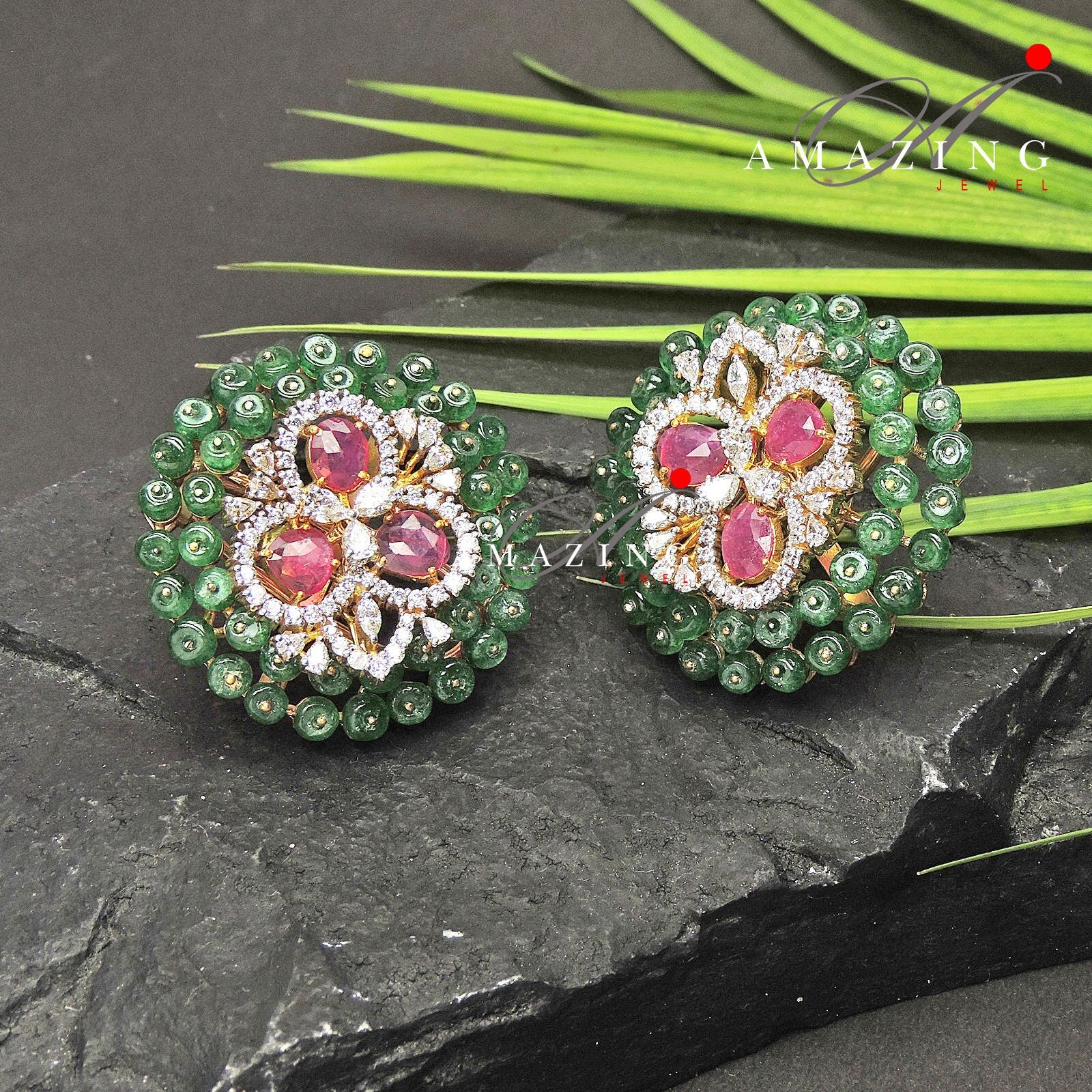 Silver Swarovski Cubic Zirconia Earring, Ruby Emerald Studs,  Bridal Jewelery, Wedding Jewelery, Silver Earring,Statement Earrings,Swarovski