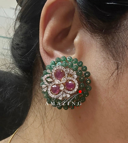 Silver Swarovski Cubic Zirconia Earring, Ruby Emerald Studs,  Bridal Jewelery, Wedding Jewelery, Silver Earring,Statement Earrings,Swarovski