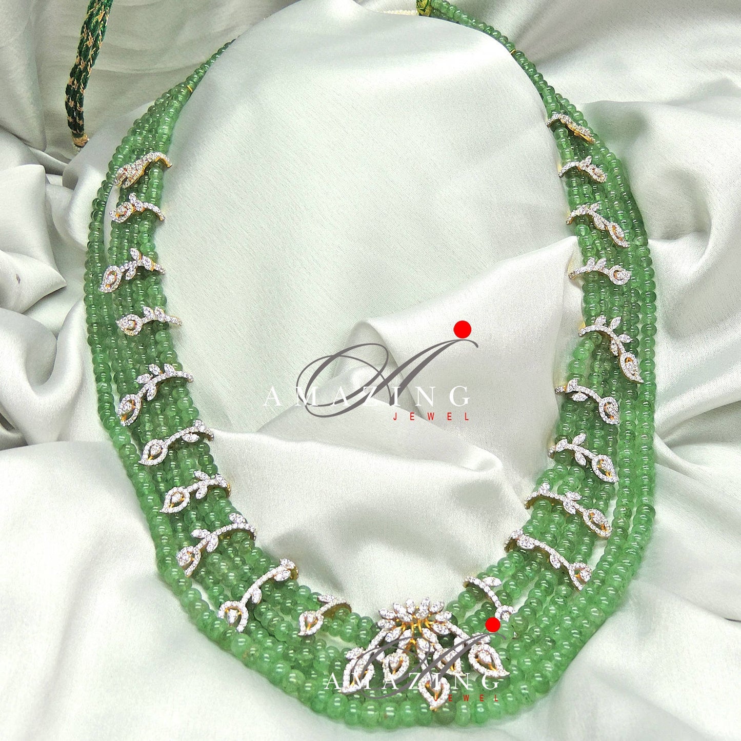 Silver Swarovski Emerald Beads Necklace, Wedding Jewelery,  Bridal Jewelery, 925  Necklace, Party Wear Jewelery, Beads Jewellery, Necklace