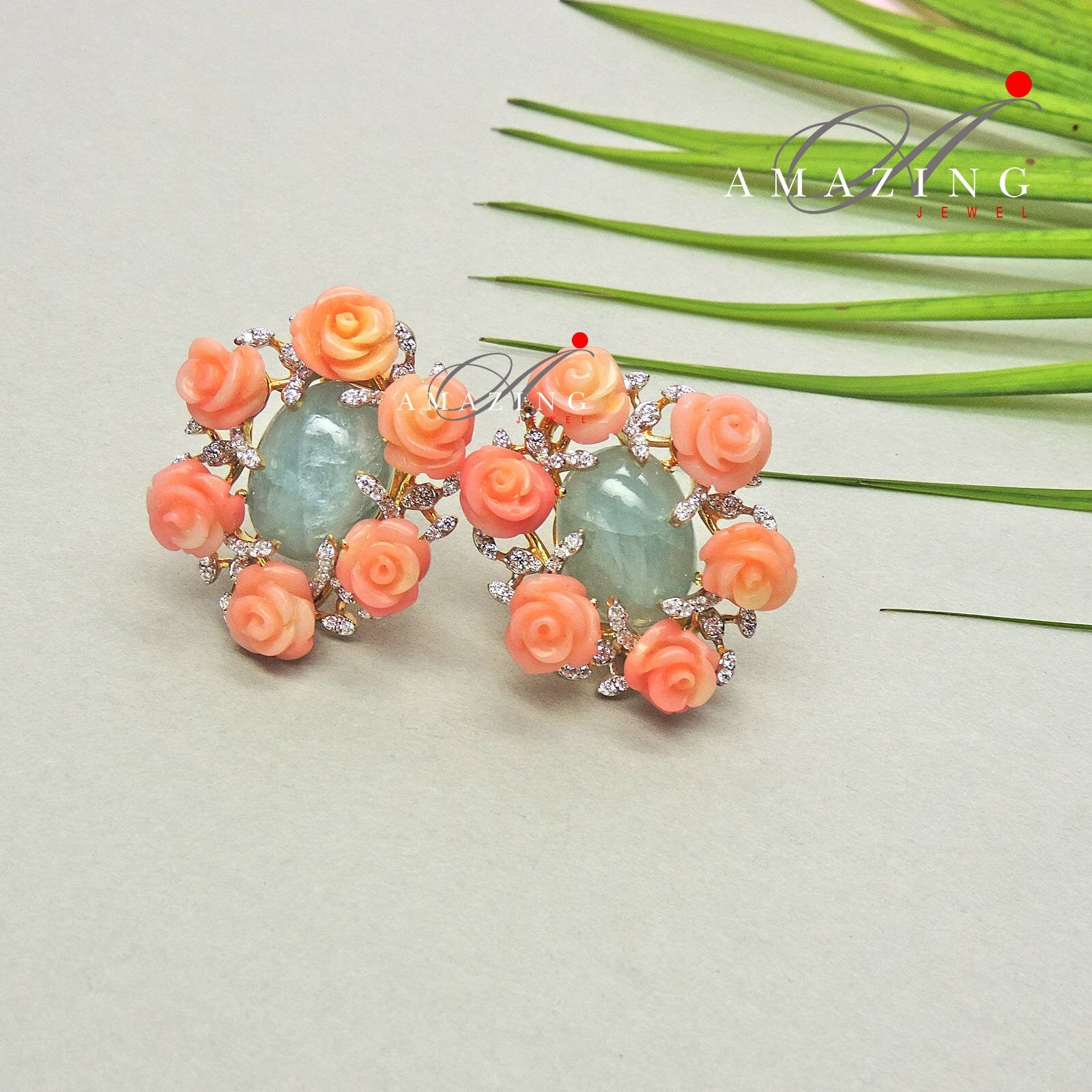 Silver Swarovski Cubic Zirconia Earring Coral Emerald Studs Bridal Jewelery Wedding Jewelery 925 Silver Earring Statement Jewelery Earrings