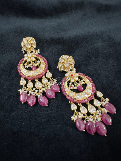 Silver Moissanite Polki Chandbali, Wedding Jewelery, Moissanite Polki  Earring, Ruby Polki Earring, Ruby Earring,Wedding Jewellery,Chandbali