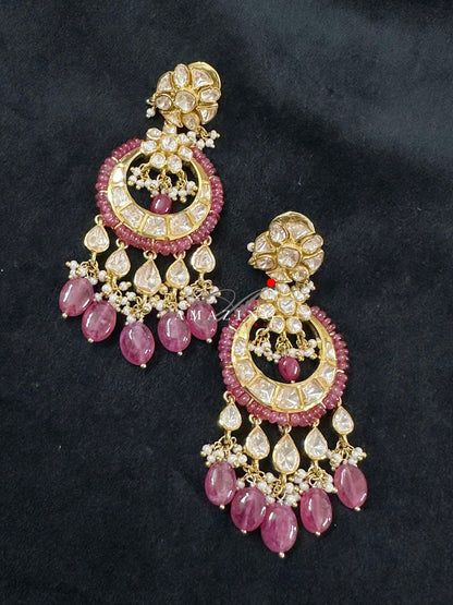 Silver Moissanite Polki Chandbali, Wedding Jewelery, Moissanite Polki  Earring, Ruby Polki Earring, Ruby Earring,Wedding Jewellery,Chandbali