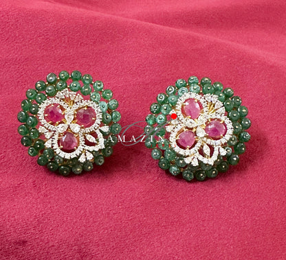 Silver Swarovski Cubic Zirconia Earring, Ruby Emerald Studs,  Bridal Jewelery, Wedding Jewelery, Silver Earring,Statement Earrings,Swarovski