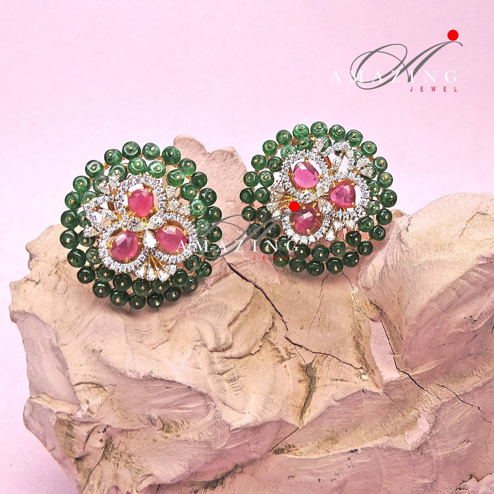 Silver Swarovski Cubic Zirconia Earring, Ruby Emerald Studs,  Bridal Jewelery, Wedding Jewelery, Silver Earring,Statement Earrings,Swarovski