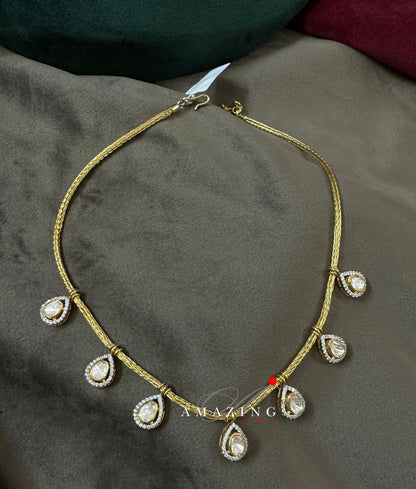 Silver Moissanite Polki Necklace, Indian Wedding Jewelery, Bridesmaid Jewelery, Polki Chain, Silver Party wear Necklace, Cocktail Necklace