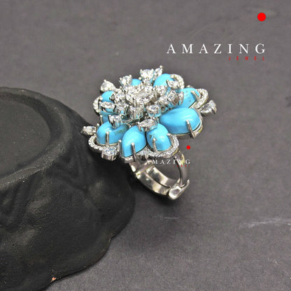 Silver Swarovski Turquoise Ring, Contemporary Ring, Cubic Zirconia Ring, Statement Ring, Silver Cocktail Ring, 925  Silver, Cocktail Ring