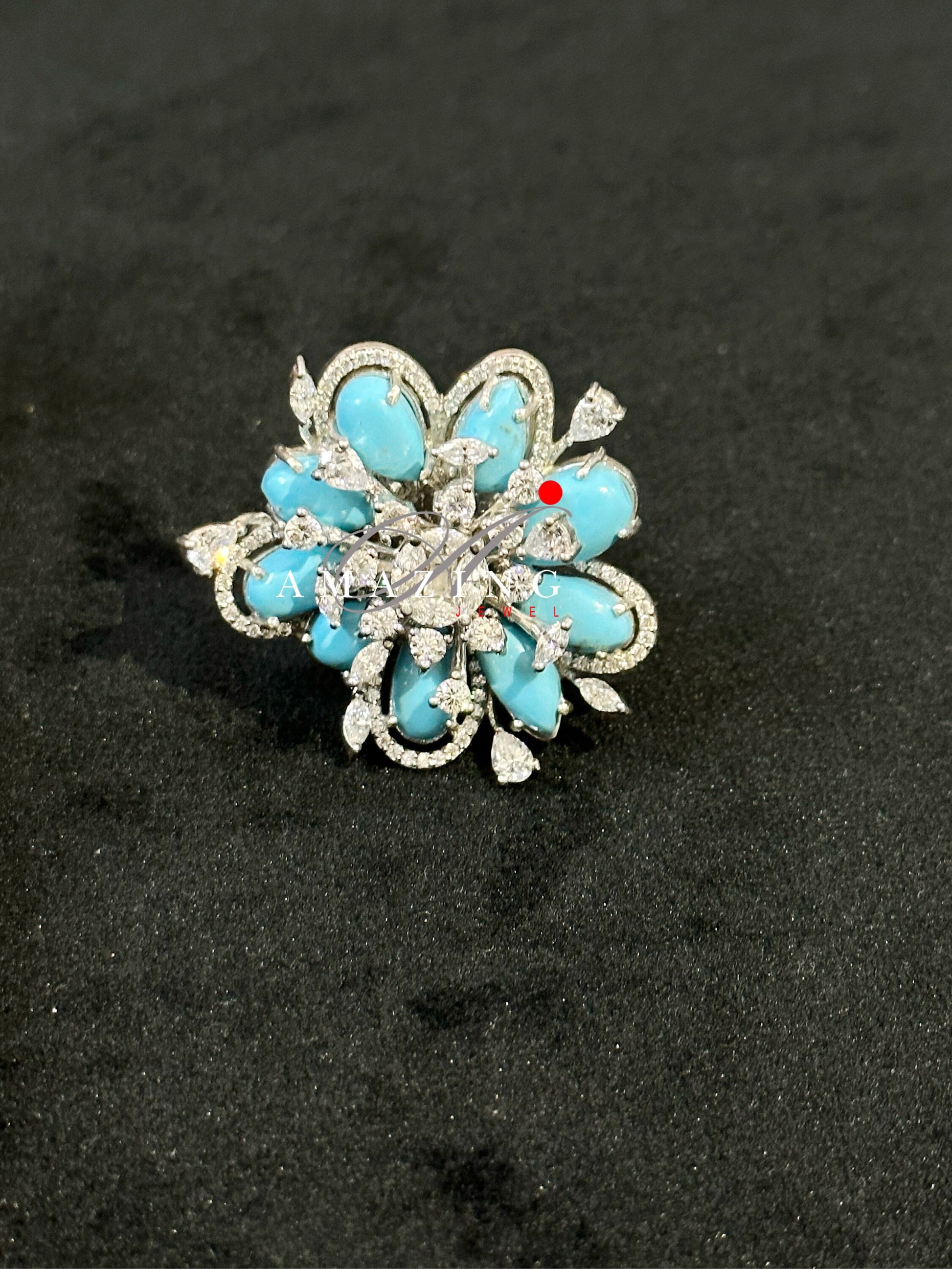 Silver Swarovski Turquoise Ring, Contemporary Ring, Cubic Zirconia Ring, Statement Ring, Silver Cocktail Ring, 925  Silver, Cocktail Ring