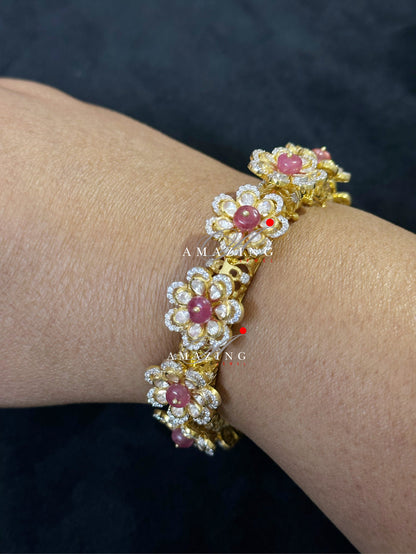 Silver Moissanite Polki Hydro Ruby Bangle, 925 Bangle, Bridal Polki Bangle, Indian Traditional Bangle, Wedding Bangle, Bridal Jewellery