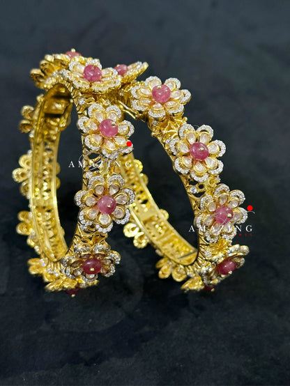 Silver Moissanite Polki Hydro Ruby Bangle, 925 Bangle, Bridal Polki Bangle, Indian Traditional Bangle, Wedding Bangle, Bridal Jewellery