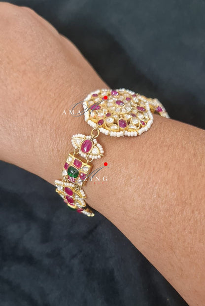 Silver Moissanite Polki Bracelet, Ruby Chip Stones,Indian Traditional Bracelet, Moissanite Bracelets, Bridal Jewelery, Openable Bracelet