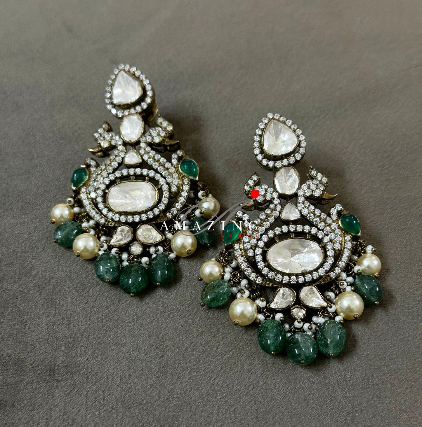 Silver Moissanite Polki Swarovski Stones Earring, Kundan Earring, Bridal Jewelery, South Indian Jewellery, 925 Silver Uncut Oxidised Earring