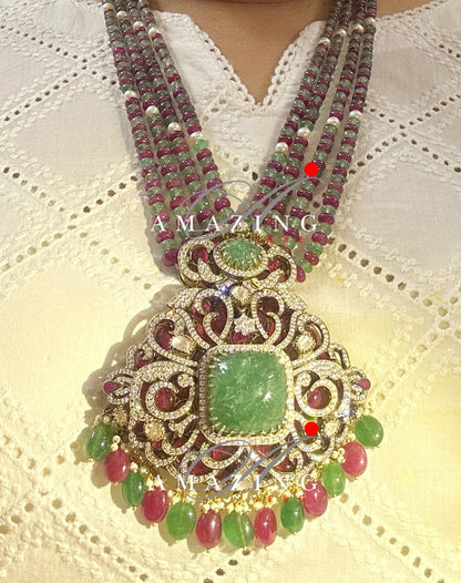 Silver Moissanite Polki Antique Ruby Emerald Pendant, Polki, Wedding Jewelery, Moissanite Polki, Silver Pendant, Beaded Necklace, Pendant