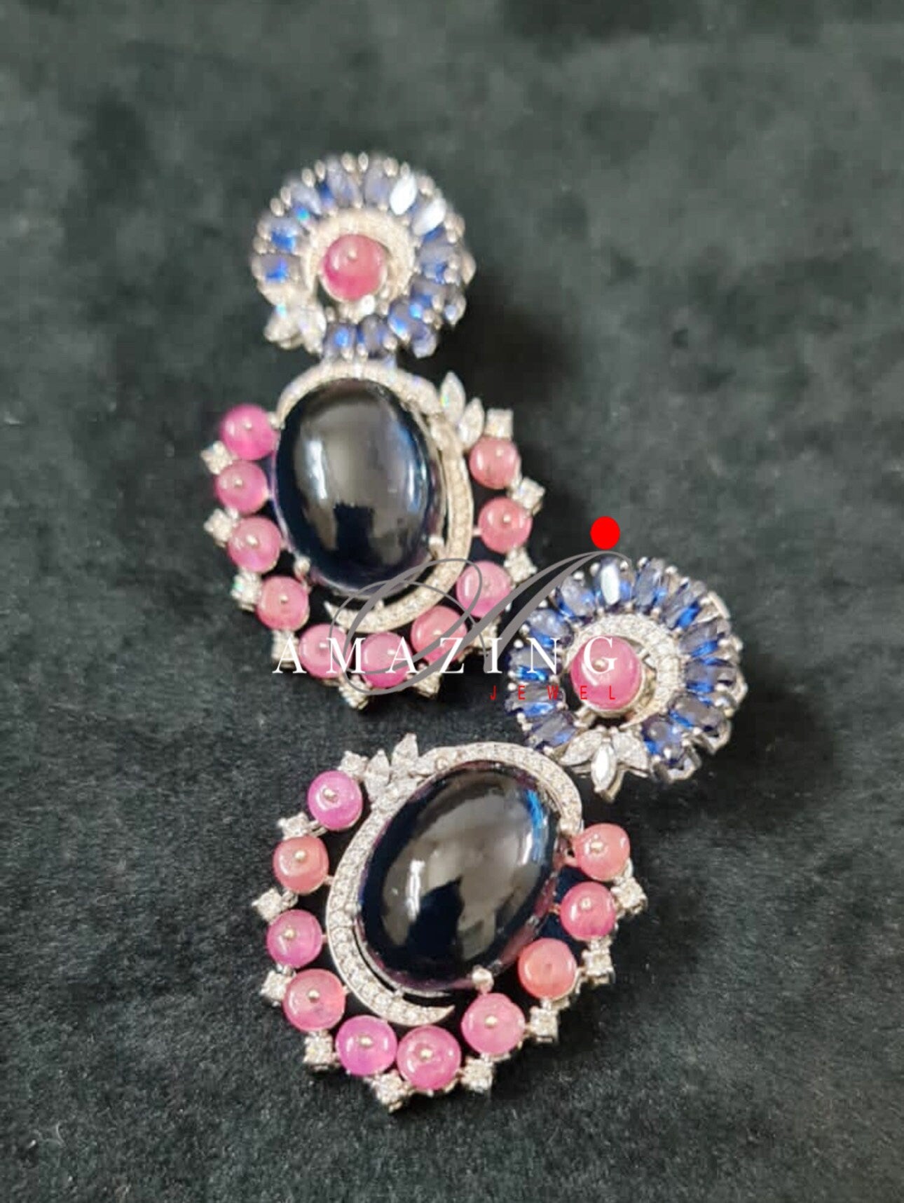 Silver Studded Cubic Zirconia Ruby Sapphire Earring ,Swarovski Studs ,Earring ,Contemporary Jewellery ,925 Silver Earring, Fine Jewellery