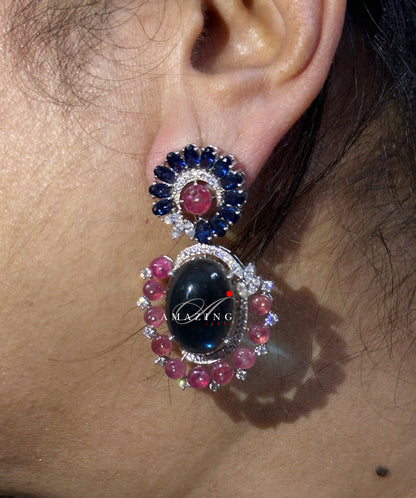 Silver Studded Cubic Zirconia Ruby Sapphire Earring ,Swarovski Studs ,Earring ,Contemporary Jewellery ,925 Silver Earring, Fine Jewellery