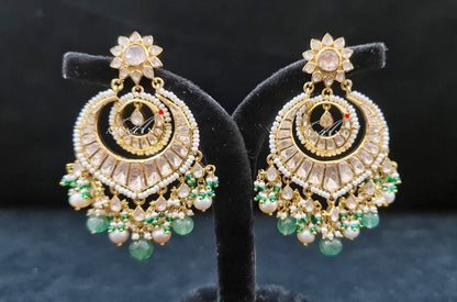 Silver Polki Chandbali, Emerald Earring, Kundan Chandbali, Bridal Jewelery, Traditional Jewelery, 925 Silver Earring, Chandbali, Polki