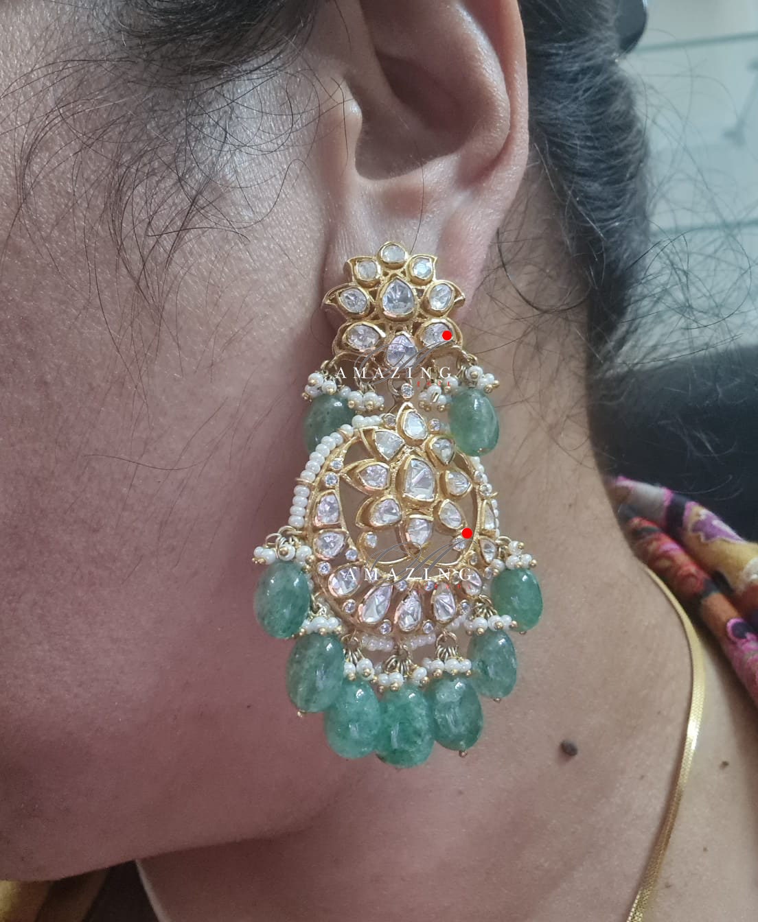 Silver Polki Chandbali, Emerald Earring, Kundan Chandbali, Bridal Jewelery, Traditional Jewelery, 925 Silver Earring, Chandbali, Mossianite