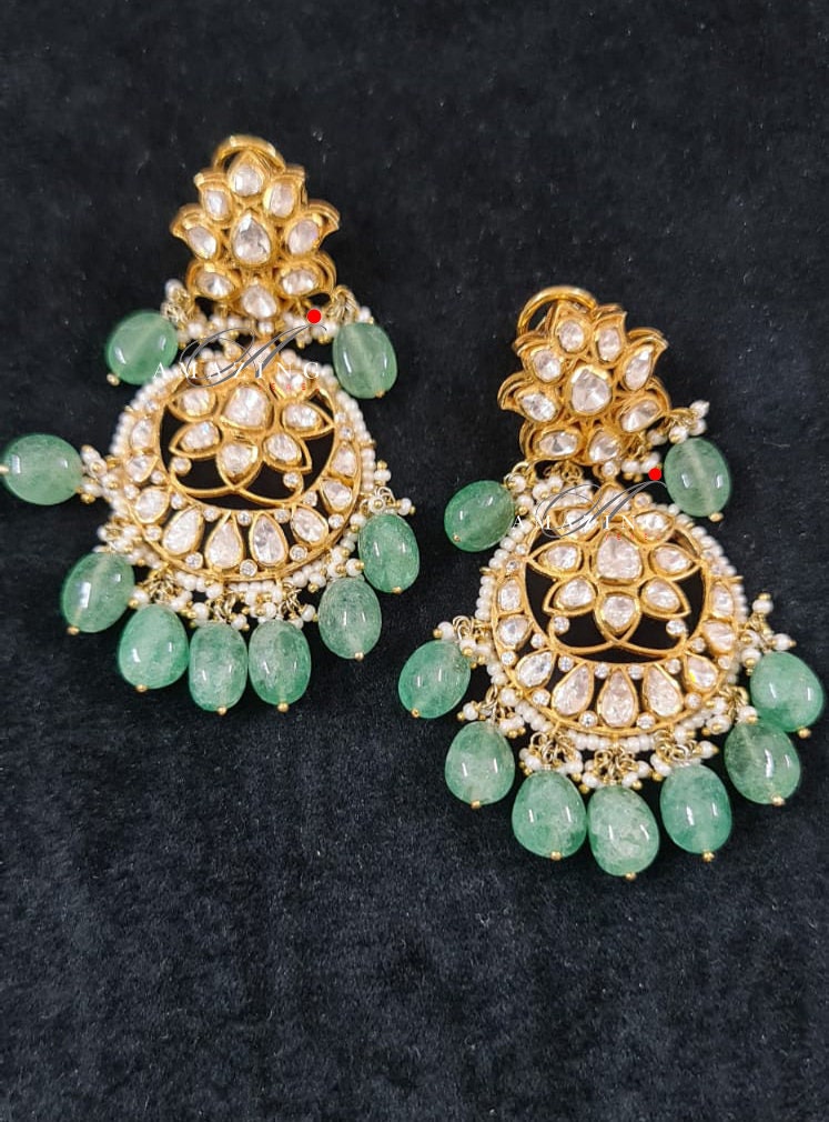 Silver Polki Chandbali, Emerald Earring, Kundan Chandbali, Bridal Jewelery, Traditional Jewelery, 925 Silver Earring, Chandbali, Mossianite