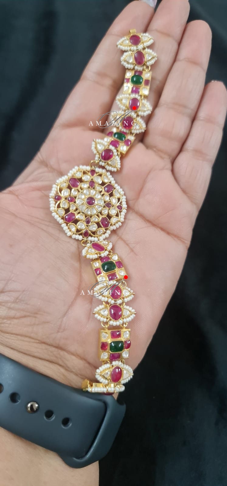 Silver Moissanite Polki Bracelet, Ruby Chip Stones,Indian Traditional Bracelet, Moissanite Bracelets, Bridal Jewelery, Openable Bracelet