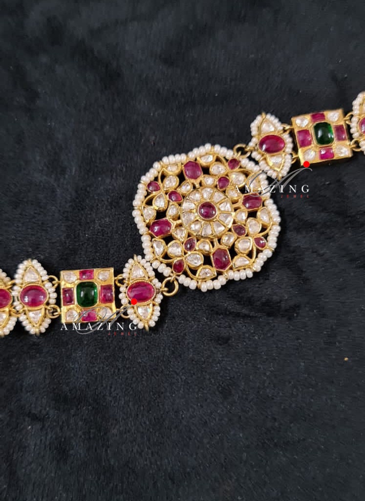 Silver Moissanite Polki Bracelet, Ruby Chip Stones,Indian Traditional Bracelet, Moissanite Bracelets, Bridal Jewelery, Openable Bracelet