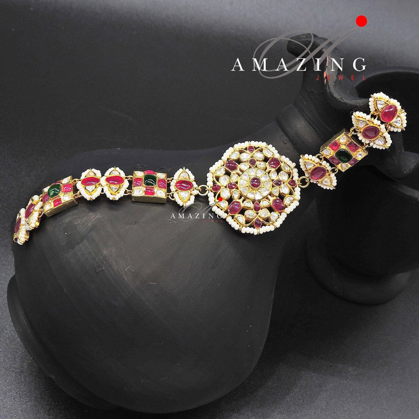 Silver Moissanite Polki Bracelet, Ruby Chip Stones,Indian Traditional Bracelet, Moissanite Bracelets, Bridal Jewelery, Openable Bracelet