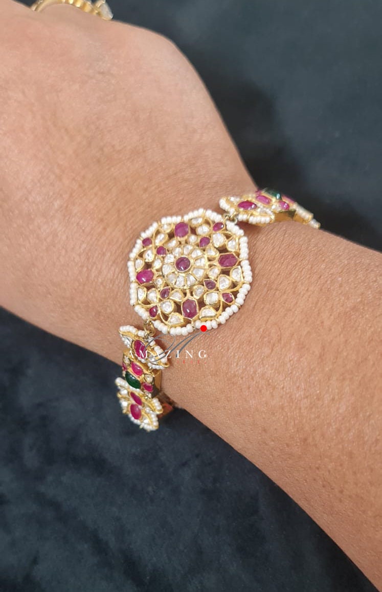 Silver Moissanite Polki Bracelet, Ruby Chip Stones,Indian Traditional Bracelet, Moissanite Bracelets, Bridal Jewelery, Openable Bracelet