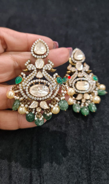 Silver Moissanite Polki Swarovski Stones Earring, Kundan Earring, Bridal Jewelery, South Indian Jewellery, 925 Silver Uncut Oxidised Earring