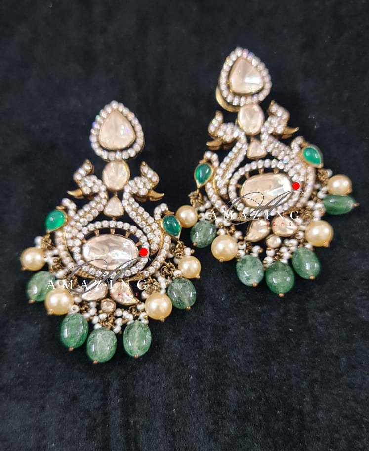 Silver Moissanite Polki Swarovski Stones Earring, Kundan Earring, Bridal Jewelery, South Indian Jewellery, 925 Silver Uncut Oxidised Earring